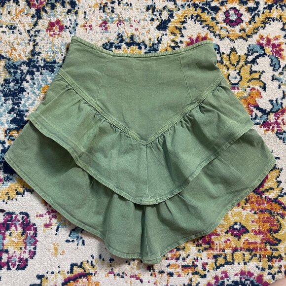 Mother The Ruffle Tiered Mini Skirt Loden Frost Womens Size 25 Side Zip Stretch - Picture 10 of 10
